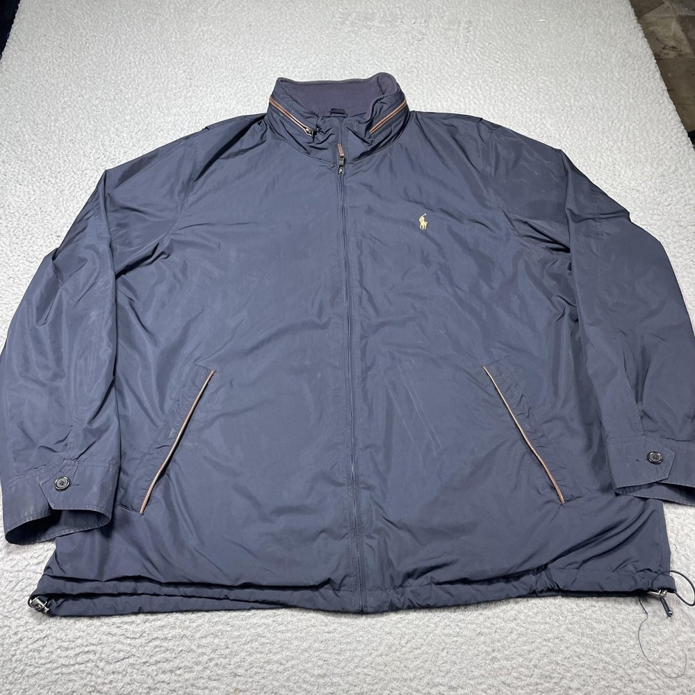 Polo By Ralph Lauren Jacket Mens 3XLT Blue Hooded Windbreaker Full Zip Lined
